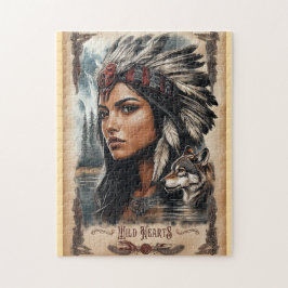 Amerikanische Ureinwohner und Wolf - Vintages Desi Puzzle