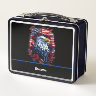 Amerikanische USA-Flagge Adler Rosen Rot Weiß Blau Metall Brotdose