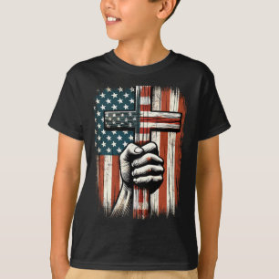 Amerikanische USA-Flagge Christliches Kreuz Jesus T-Shirt