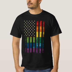 Amerikanische USA-Flagge Regenbogen Stolz Schwul L T-Shirt