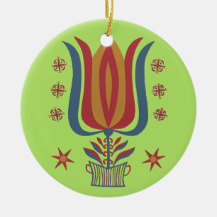 Amerikanische Vintage-Volkskunst Tulpen-Blumen-Dek Keramik Ornament