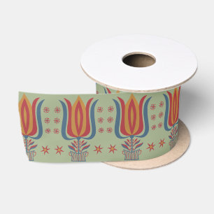 Amerikanische Vintage-Volkskunst Tulpen-Blumen-Dek Satinband
