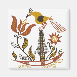 Amerikanische Vintage-Volkskunst Tulpen-Vogel in S Magnet