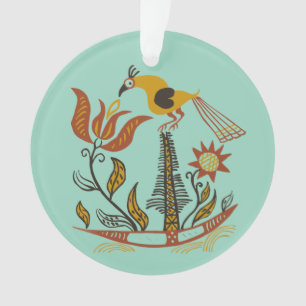 Amerikanische Vintage-Volkskunst Tulpen-Vogel in S Ornament