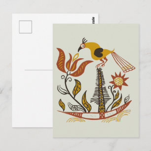 Amerikanische Vintage-Volkskunst Tulpen-Vogel in S Postkarte