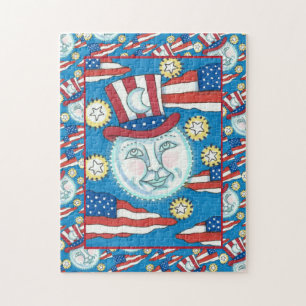 AMERIKANISCHE VOLKSKUNST PATRIOTISCHER MANN IM MON PUZZLE