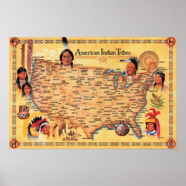 Amerikanischen Ureinwohners Tribe Map Poster (Vorne)