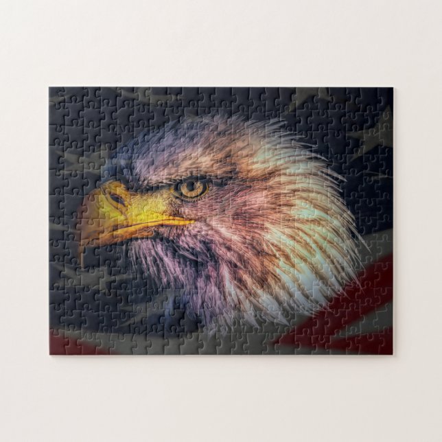 Amerikanischer Adler mit Flagge Puzzle (Horizontal)