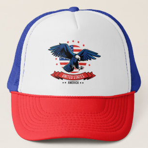 Amerikanischer Adler mit Flaggenfarben Sterne und  Truckerkappe