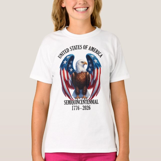 Amerikanischer Adler mit Flaggenwingen 1776-2026 T-Shirt (Vorderseite)