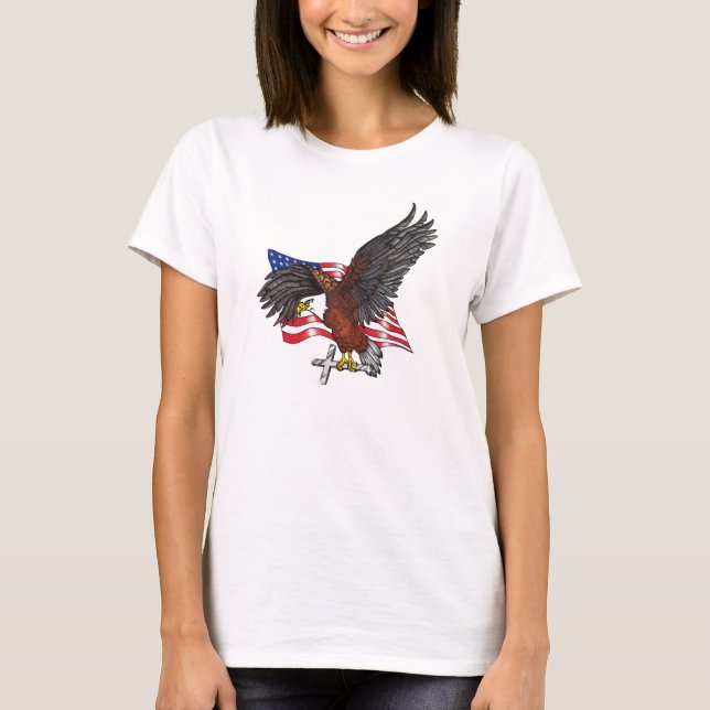 Amerikanischer Adler mit Kreuz T-Shirt (Vorderseite)