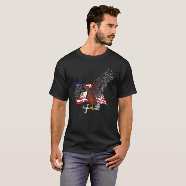 Amerikanischer Adler mit Kreuz T-Shirt (Vorne ganz)