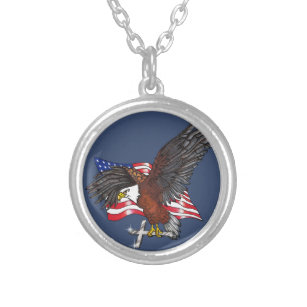 Amerikanischer Adler mit Kreuz Versilberte Kette