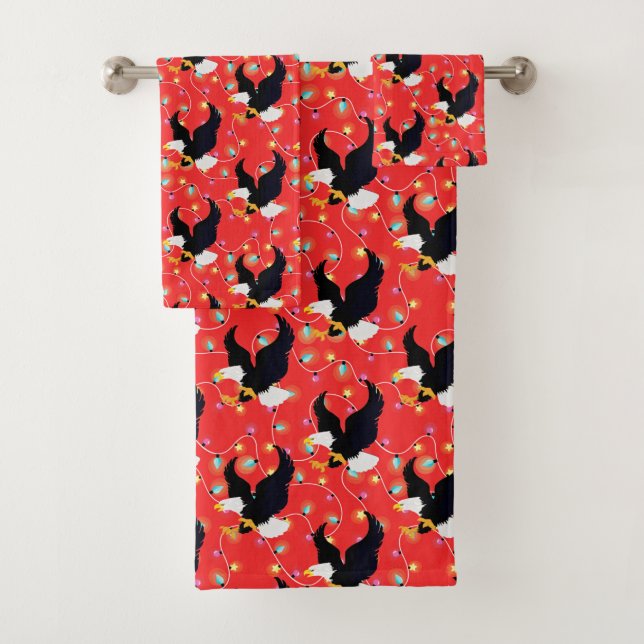 Amerikanischer Adler mit Weihnachtslicht Badhandtuch Set (Insitu)