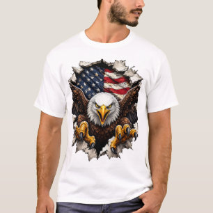Amerikanischer Adler reißt durch die USA-Flagge T-Shirt