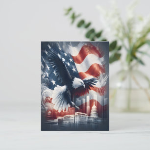 Amerikanischer Adler stürzt über das Stadtbild Postkarte