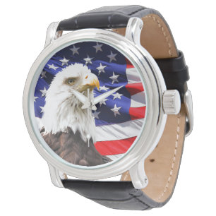 Amerikanischer Adler und Flagge Armbanduhr