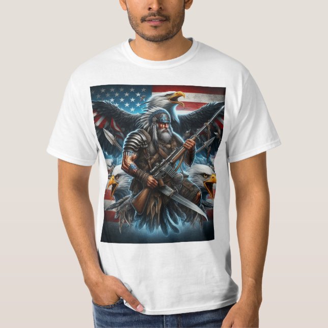 Amerikanischer Adler und Flagge kombiniert mit War T-Shirt (Vorderseite)