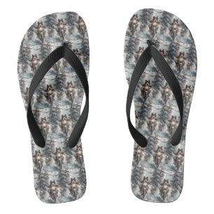 Amerikanischer Akita-Hund fährt Motorrad Weihnacht Flip Flops