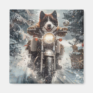 Amerikanischer Akita-Hund fährt Motorrad Weihnacht Magnet