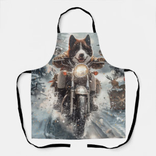 Amerikanischer Akita-Hund fährt Motorrad Weihnacht Schürze