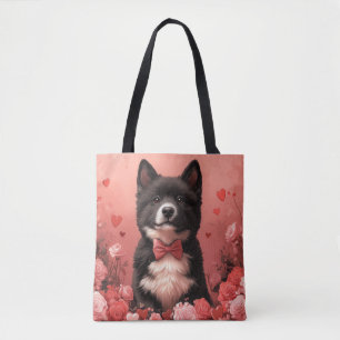 Amerikanischer Akita mit Rosen - Valentinstag