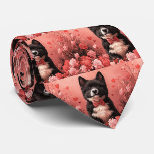 Amerikanischer Akita mit Rosen - Valentinstag Krawatte