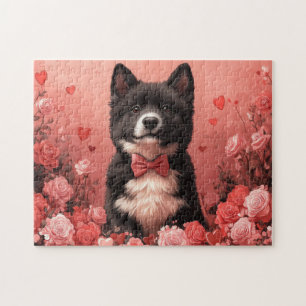 Amerikanischer Akita mit Rosen - Valentinstag Puzzle