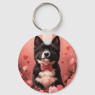 Amerikanischer Akita mit Rosen - Valentinstag Schlüsselanhänger