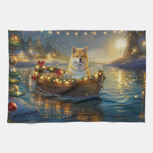 Amerikanischer Akita Weihnachtsfestreise Geschirrtuch