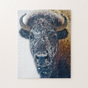 Amerikanischer Bison im Schnee-Tier-Puzzlespiel Puzzle