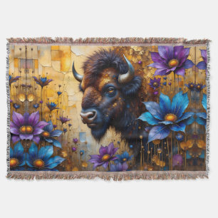Amerikanischer Bison in texturiertem Blumenportrai Decke