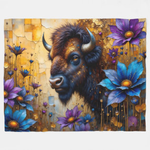 Amerikanischer Bison in texturiertem Blumenportrai Fleecedecke