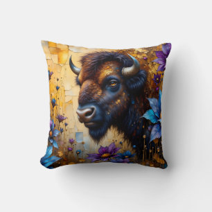 Amerikanischer Bison in texturiertem Blumenporträt Kissen