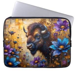 Amerikanischer Bison in texturiertem Blumenporträt Laptopschutzhülle