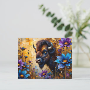 Amerikanischer Bison in texturiertem Blumenporträt Postkarte