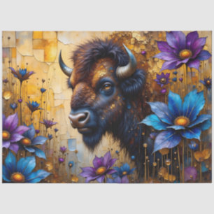 Amerikanischer Bison in texturiertem Blumenporträt Seidenpapier
