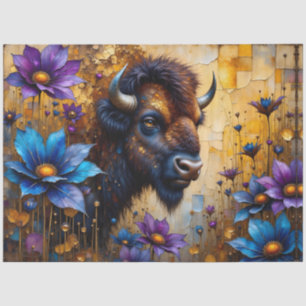 Amerikanischer Bison in texturiertem Blumenporträt Seidenpapier