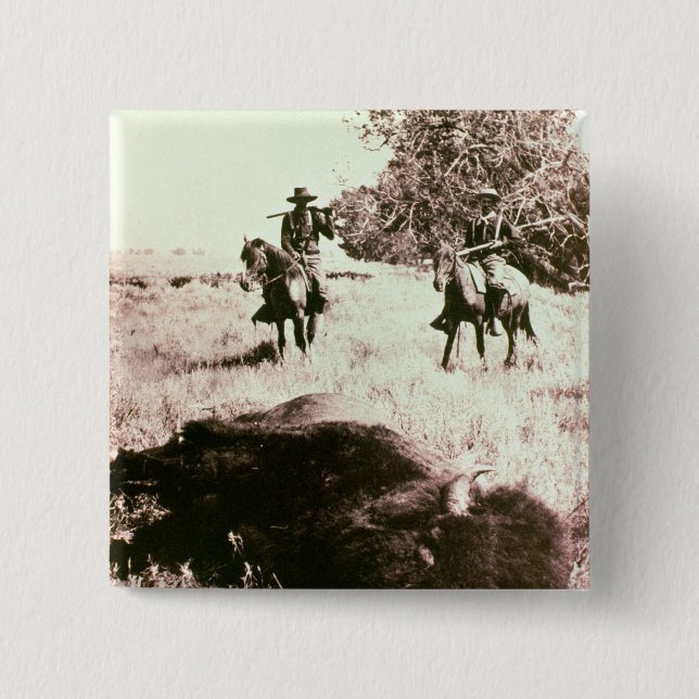 Amerikanischer Bison-Jäger (b/w Foto) Button (Vorderseite)