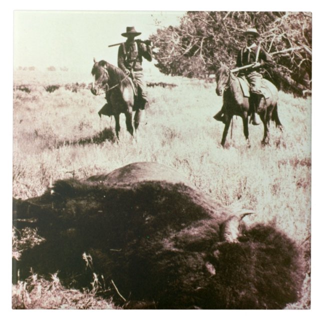 Amerikanischer Bison-Jäger (b/w Foto) Fliese (Vorderseite)