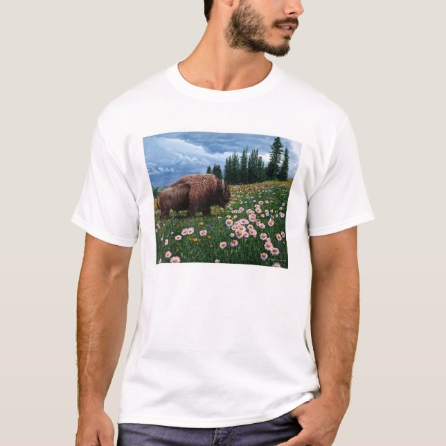 Amerikanischer Bison - "keine Zeit für Blumen " T-Shirt (Vorderseite)