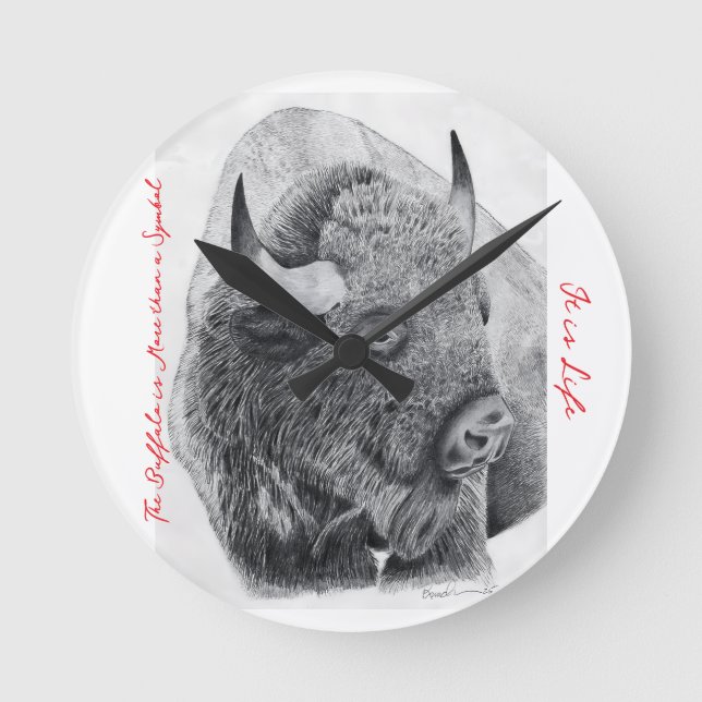 Amerikanischer Bison Runde Wanduhr (Vorderseite)