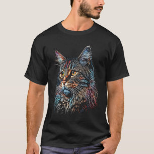 Amerikanischer Bobtail  Farbige Grafik Katzenpapa  T-Shirt