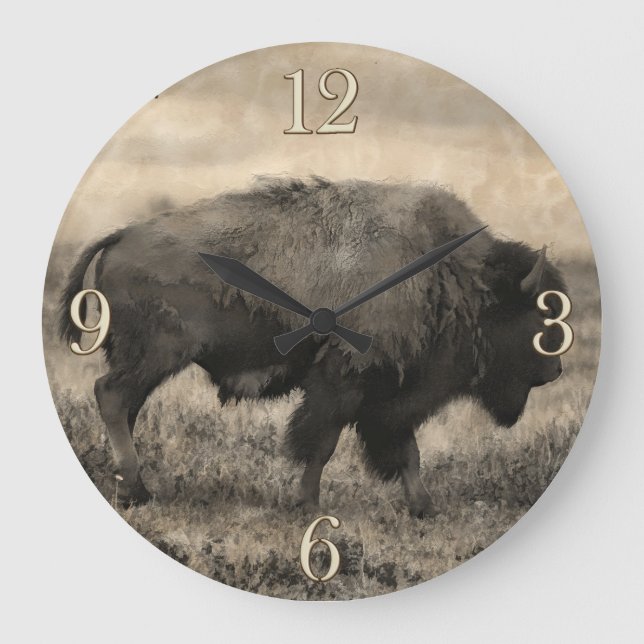 Amerikanischer Büffel - Ebenen-Bison Große Wanduhr (Vorderseite)
