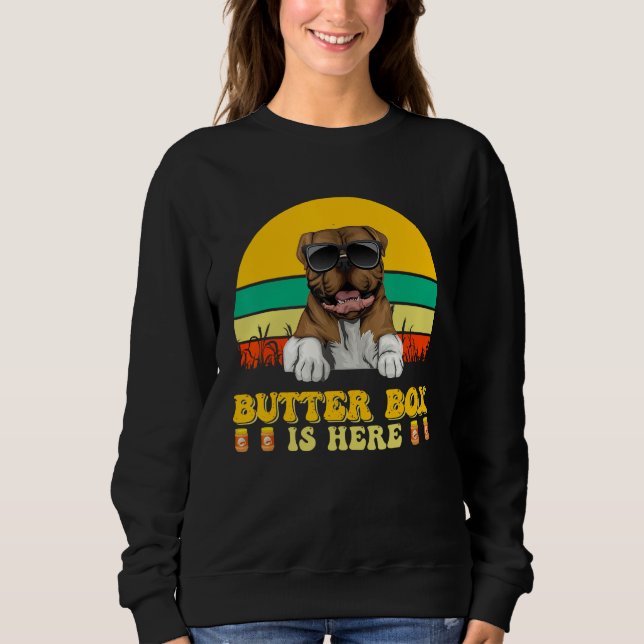 Amerikanischer Bulldog Hund Butter Box Ist Hier Va Sweatshirt (Vorderseite)