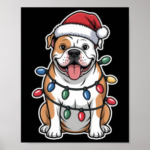 Amerikanischer Bulldogge in Weihnachtsbeleuchtung Poster