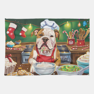Amerikanischer Bulldogge-Weihnachtsbäckerei: Festl Geschirrtuch