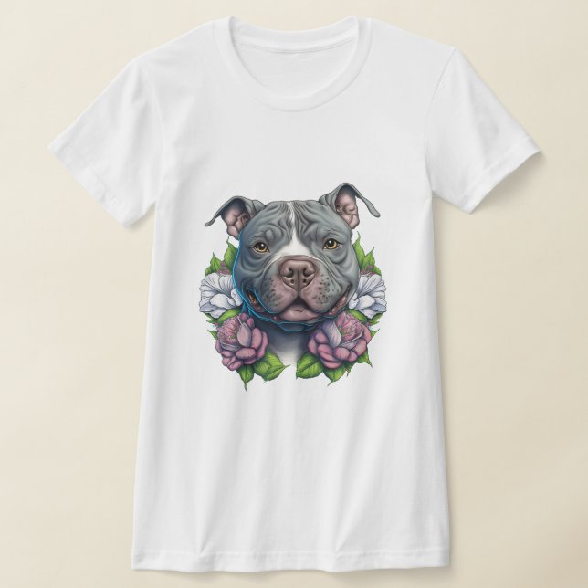 Amerikanischer Bulle mit Blume T-Shirt (Ablage )
