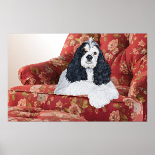 Amerikanischer Cocker Spaniel im roten Sessel Poster