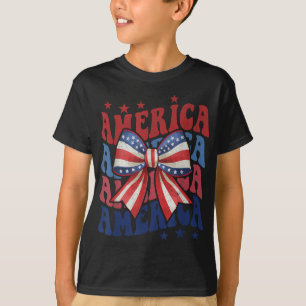 Amerikanischer Coquette-Bogen Patriotische USA-Fla T-Shirt
